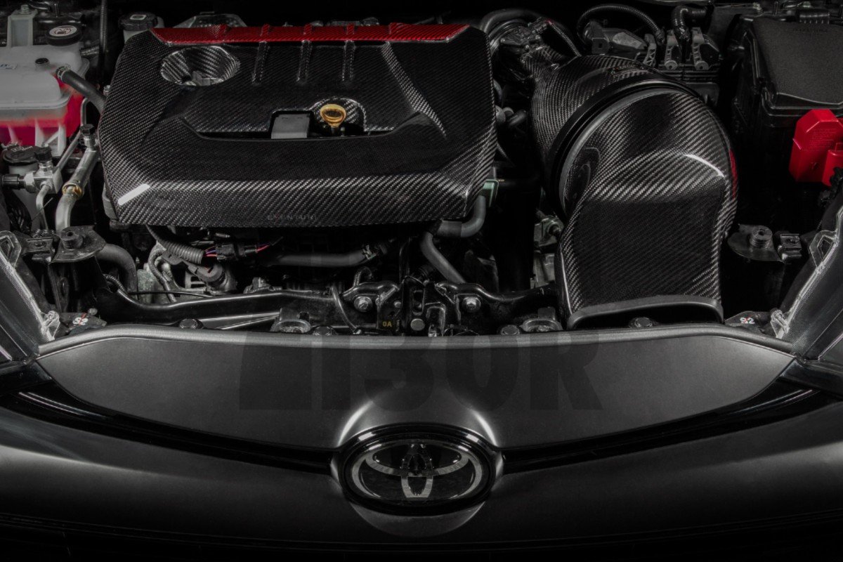 Eventuri Kohlefaser / Rote Kevlar Motorabdeckung für Toyota Yaris GR Eventuri Kohlefaser / Rote Kevlar Motorabdeckung für Toyota Yaris GR